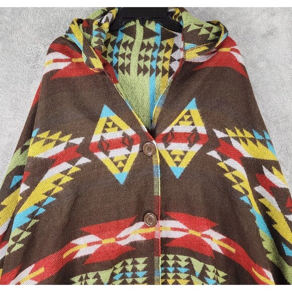 Velzera Sweater Womens One Size Southwestern Hooded Poncho Shawl Button Cardigan - Picture 7 of 12